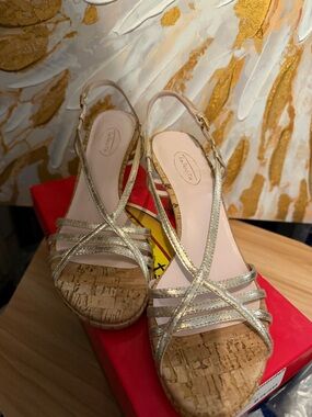 Talbots Metallic Gold Cork Wedge Sandals